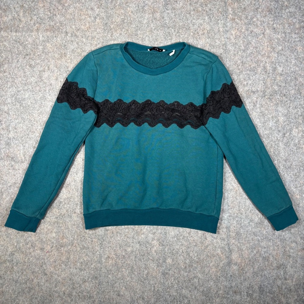 Sandro Paris Sweatshirt Womens‎ S Teal Green Black Lace Band Detail Pullover